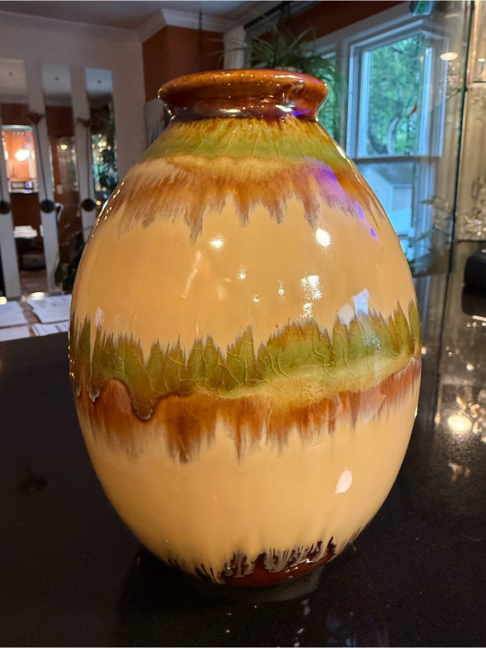 Studio Art Green & Brown Copper Dip Pottery Vase